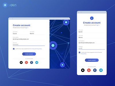 Sign up page - Sidus clean ui create account figma form interaction log in minimal minimalism mobile monotone regeistration form sign in sign up simple web design