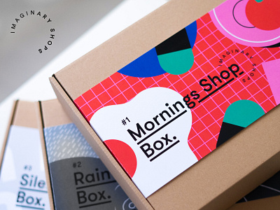 Imaginary Shops art box box design boxes branding design graphic illustration imaginary imagination morning object objects palette rain shop shopping shops silence subscription