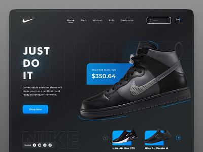 Nike - Shoes Landing Page clean darkmode design graphic design interface landingpage lifestyle nike shoes ui uidesign uiux ux uxdesign web website