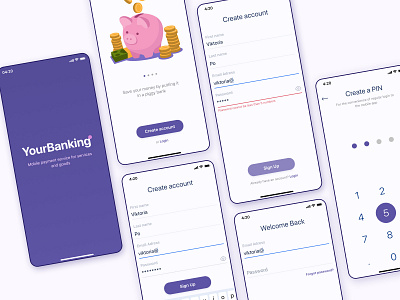 Sign Up and Login screens - online banking app concept app banking banking app concept design minimal ui uidesign uiux uiuxdesign ux uxdesign