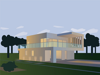 Illustration of a modern two-story beautiful building