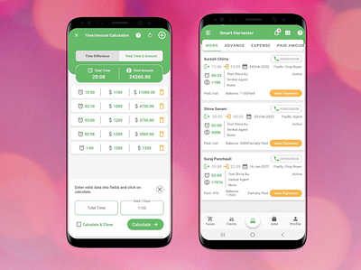 Smart Harvester: Time Calculation & Transaction Details UI app design graphic design illustration logo smartharvester ui