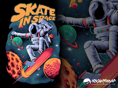 Skate in Space | Pop illustration apparel astro astronout clothing design illustration merch design merchandise skateboard tshirt design