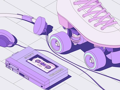 Roll'n Roll! 90s art branding design headphones illustration isometric illustration isometry music roller skates ui vintage walkman