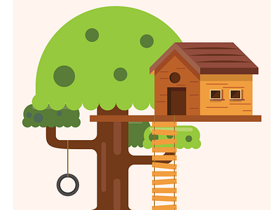 Tree house design flat illustration logo minimal ui ux vector