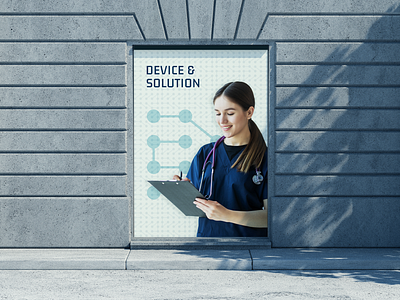 Device & Solution Banner banner blue brand branding clinic design designer doctor graphic design graphic designer health logo marketing medical mock up mockup print publicity street visual identity