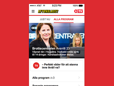 Upcoming look of Aftonbladet TV arrow browsing clip flat library navigation player programs responsive tv video