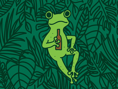 Frog drinking a beer + plant pattern abstract beer beer label design frog hand drawn handdrawn illustration pattern plants