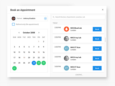 Appointment Lab doctor medical overlay patient ui