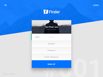 Signup dailyui finder material design sign up signup simple ui web