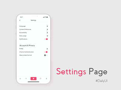 Simple Settings Page dailyui mobileapp uiux