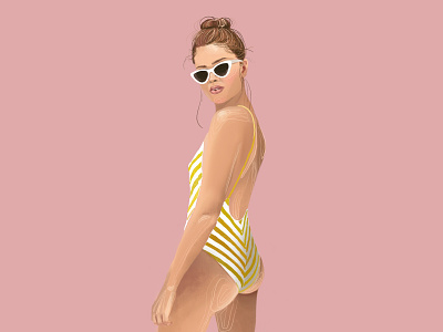 Missing Summer / Woman Illustration drawing illustration nude pink portrait procreate procreate art summer swimsuit woman woman illustration