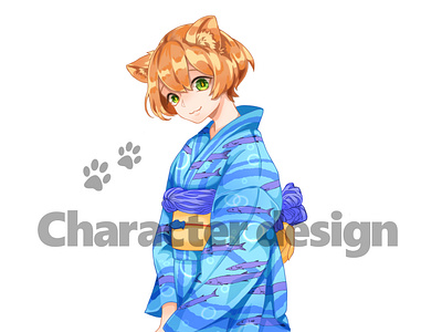 Cute Chibi style Kawaii Anime Girl with Fox Ears and Tails Digital