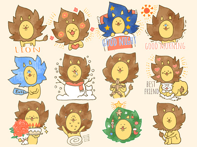 LINE stickers character design characters clip studio paint color digital art illustration lion stamp