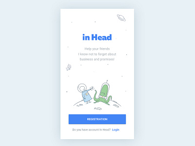 Start screen for In Head alien android app clean flat interface login material design space ui