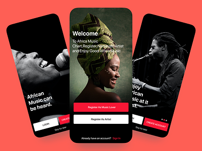 Africa Music Chart Onboarding Screens africa app beautiful design music music app music player onboarding screens splashscreen ui