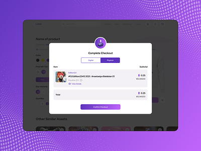 Checkout Popup app blockchain checkout complete order crypto design ecommerce light theme metaverse mobile nft payment popup purple ui ux website