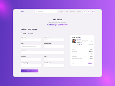 NFT Order Summary address details blockchain crypto delivery information design ecommerce form light theme marketplace nfts order summary payment ui ux website