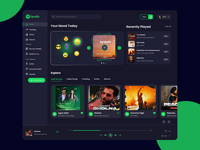 Spotify Redesign album dark dark theme design emojis green header latest design music playlist side bar side menu spotify ui ux