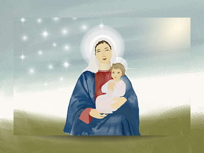 Baby Jesus and Mother Mery Canvas Watercolor