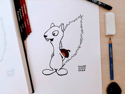 Inktober 2020 - Day 6 - Rodent (Squirrel) acorn art drawing ink inking inktober inktober2020 rodent sketch squirrel