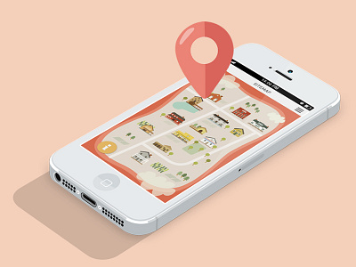 Game Village Map game geolocation houses illustration iphone map ui ux vector village