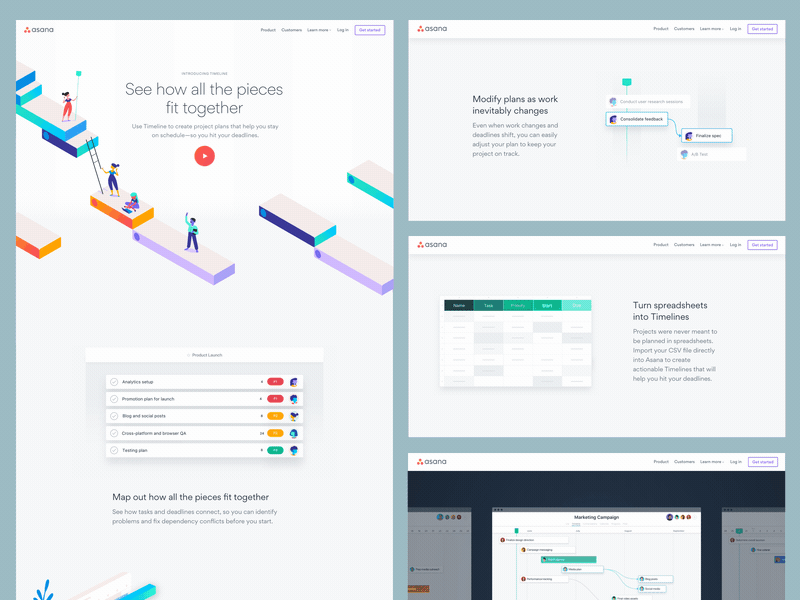 Timeline UI Abstractions abstractions asana illustration interaction landing page layout motion prototype timeline typography ui web design