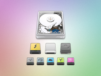 HDRV+ esxxi icon hard-drive set internals externals colours colors aluminium