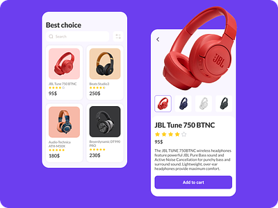Headphone store app concept add to card app card headphones online store ui ux