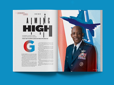 Evermore Magazine: General Charles Q. Brown air force branding education illustration jet fighter magazine print spread texas tech texture typography