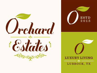 Orchard Estates logo concept brown design green grove leaf logo orchard pecan typography