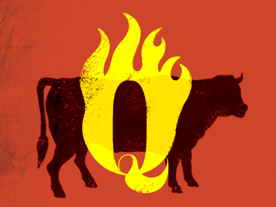 Texas Q design barbecue bbq beef cow design flames illustration q smoke