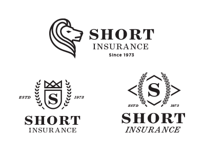 Short Insurance concepts crest crown design insurance king laurel lion logo