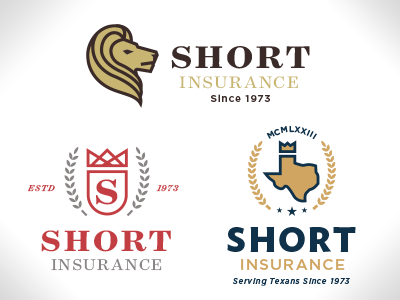 Short Insurance concepts color crest crown design insurance king laurel lion logo