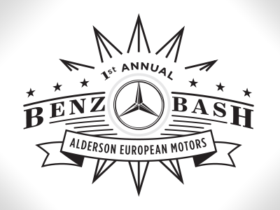 Let's party... auto bash black design event logo mercedes benz motors white