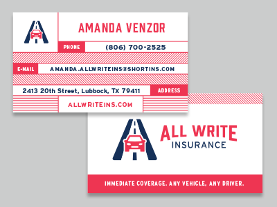 All Write, All Write... a auto business card design insurance logo road stationary stripes