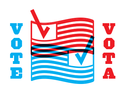 Rock the vote! blue checkmark design icon red use vote white
