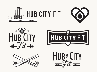 Hub City Fit city design exercise fit fitness heart hub lightning bolt logo measure sweat typography