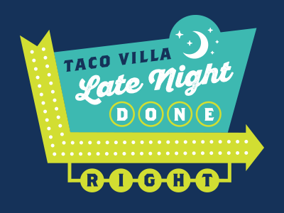Late Night T-shirt #2 burrito drink icons illustration late moon neon night sign stars taco typography