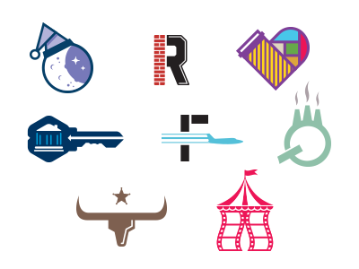 Random Wednesday brick fabric factory film heart icon key logo longhorn moon plane tent