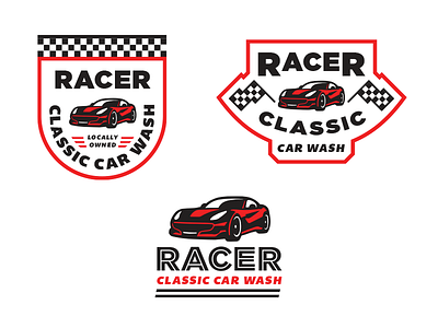 Racer Classic Car Wash banner black car checkered classic flag logo race car racer red wash