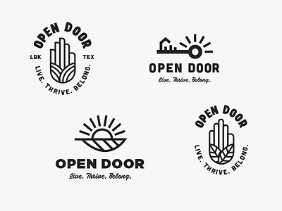 Open Door Lubbock badge city door growth hand home homeless key leaf logo open sun