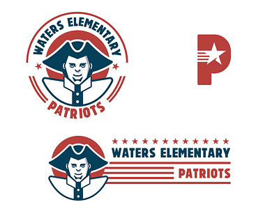 Waters Elementary Logo Redesign blue elementary logo patriot red star usa waters white