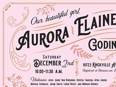 Aurora Baby Shower Invite baby design flat floral invite print shower type typography vintage