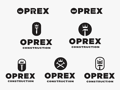 Oprex Construction logos branding construction crown design flat hammer logo nail typography