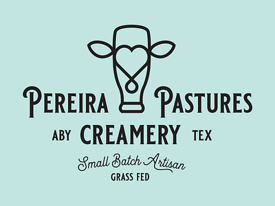 Pereira Pastures Creamery artisan badge bottle branding cow dairy design heart logo milk type vintage