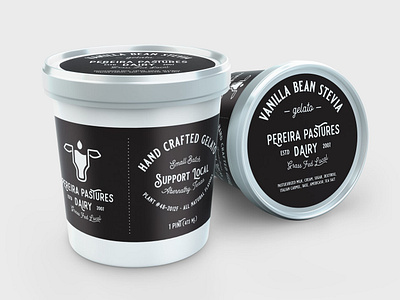 Pereira Pastures Dairy Gelato Packaging artisan branding cow dariy farm gelato logo pasture pint print typography