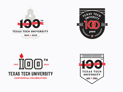Texas Tech University Centennial Logos 100 badge bell tower centennial flame logo rings texas tech typogaphy univeristy vector