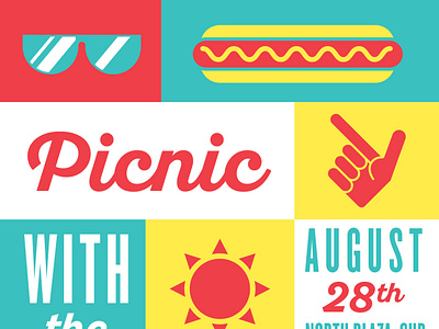 TTU Picnic with the President bright education flat hot dog icon illustration poster summer sun sunglasses texas tech typography university