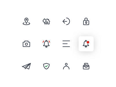 Exploring new icons app account app app mobile camera flat habitat icon icons iconset location minimal mobile mobile ui notification privacy sending ui